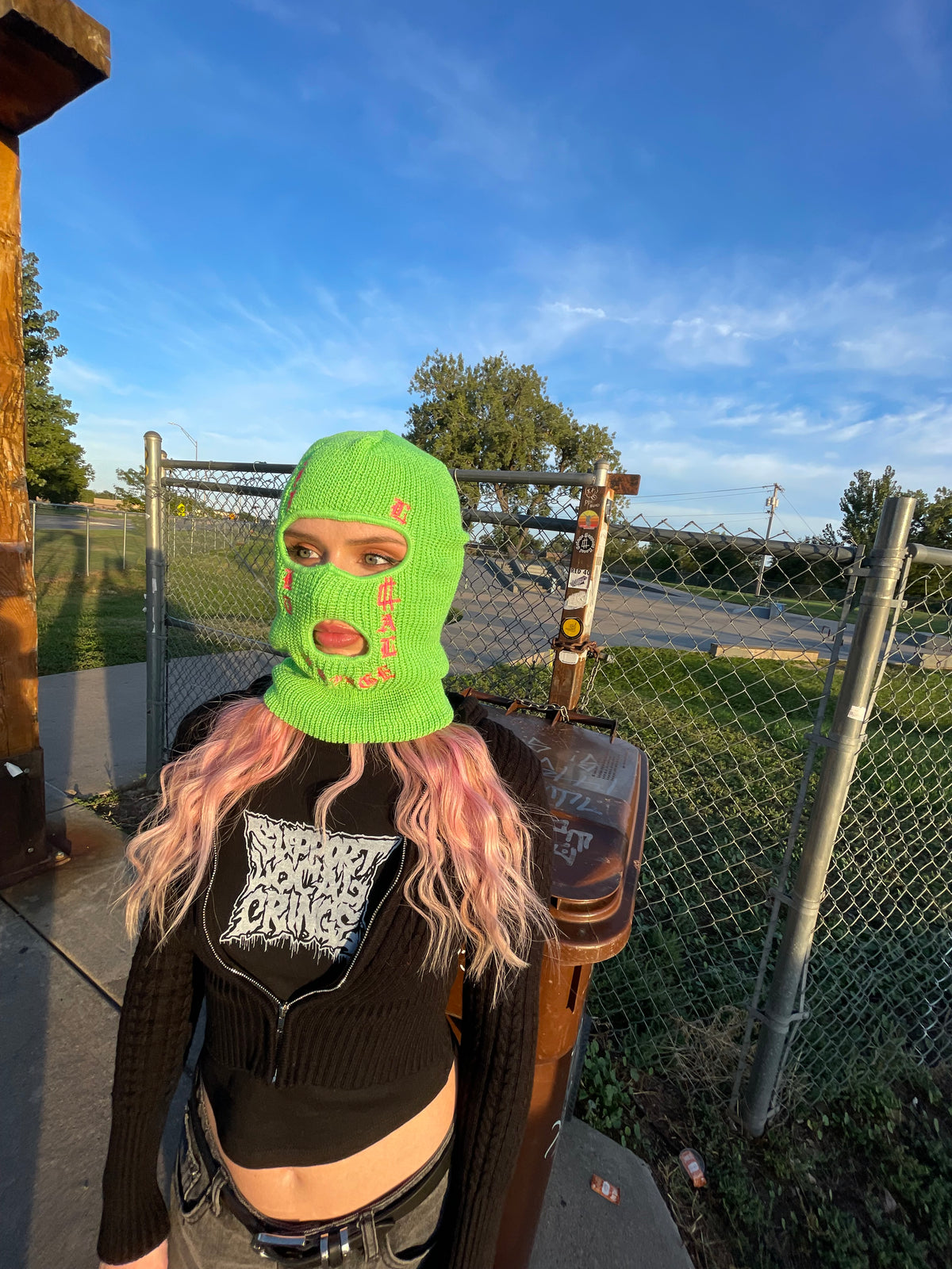 Ski mask green and pink