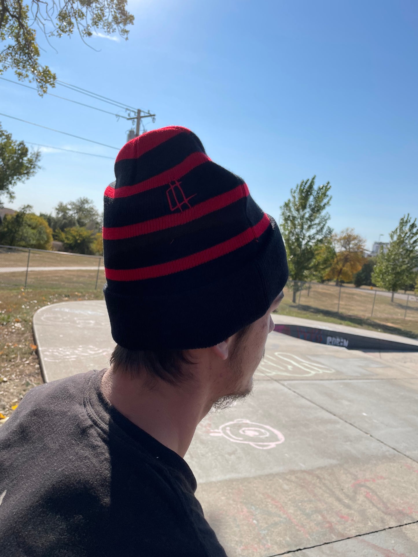 Striped fleece lined beanie